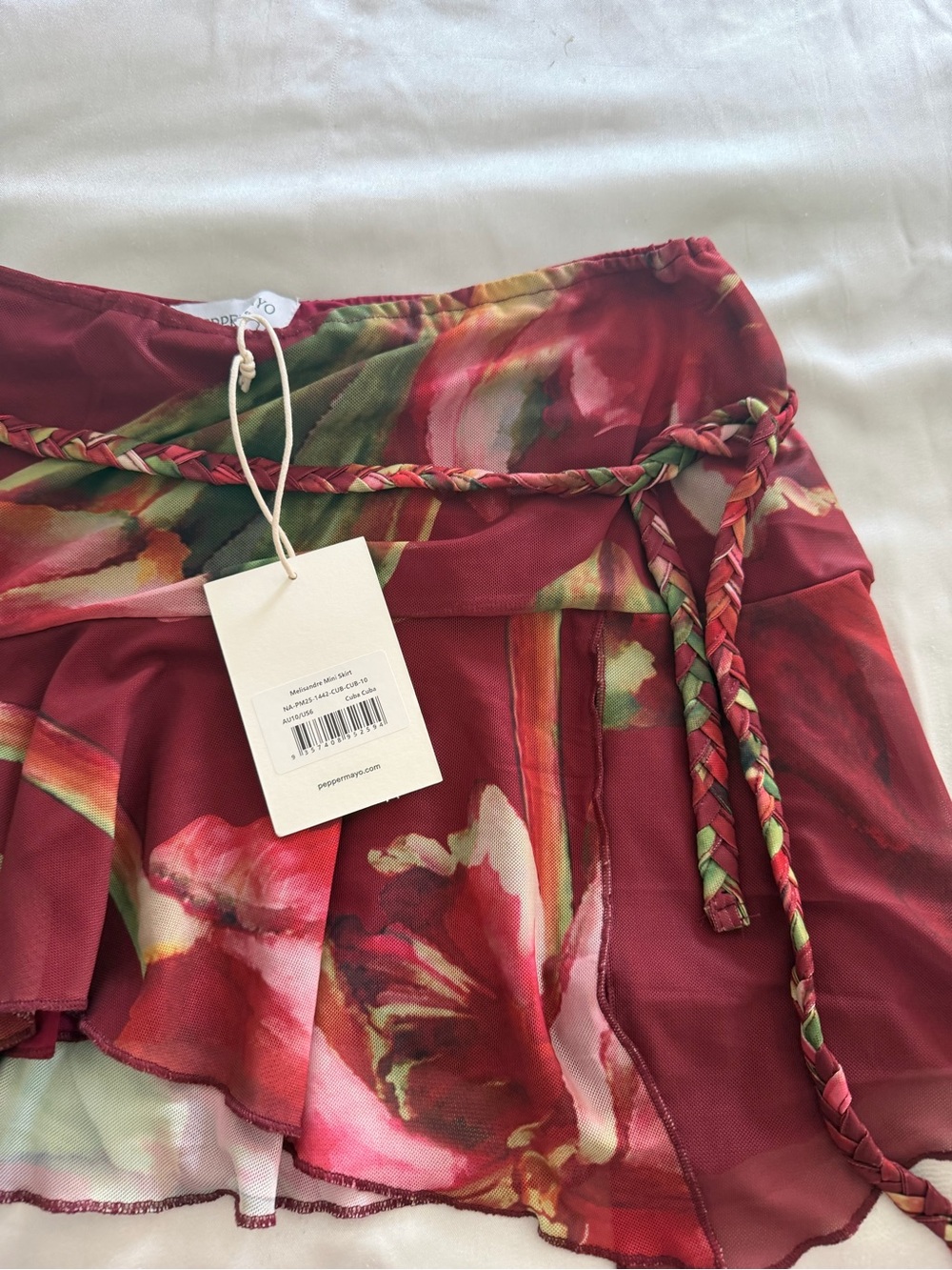 NWT Peppermayo Burgundy Floral Asymmetrical Mini Skort - Picture 4 of 7